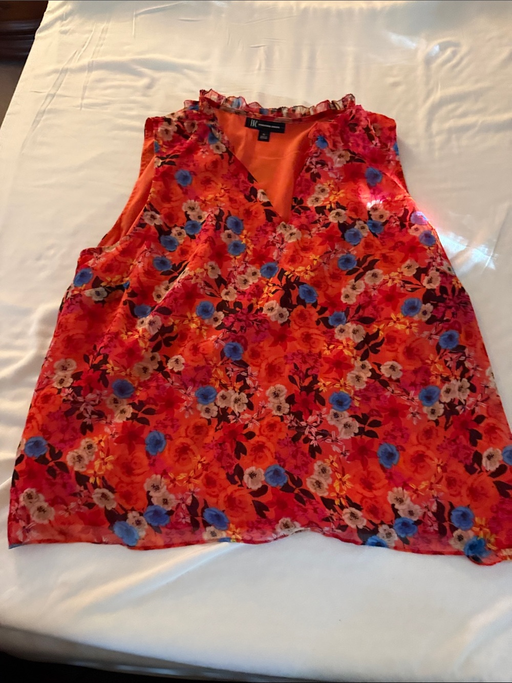 NY Collection Red-Orange Floral V-Neck Sleeveless Camisole